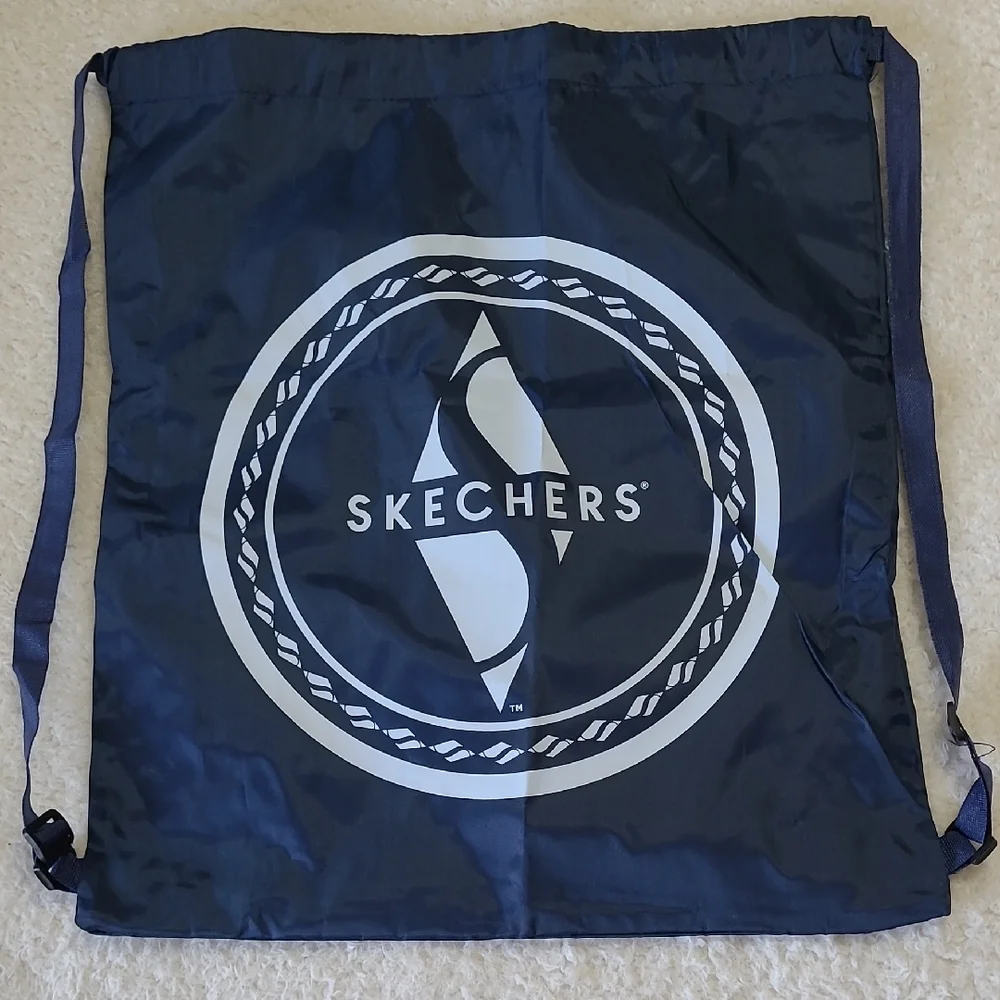 Skechers Navy Drawstring Backpack Bag 17 x 20 Durable Fabric Adjustable Straps